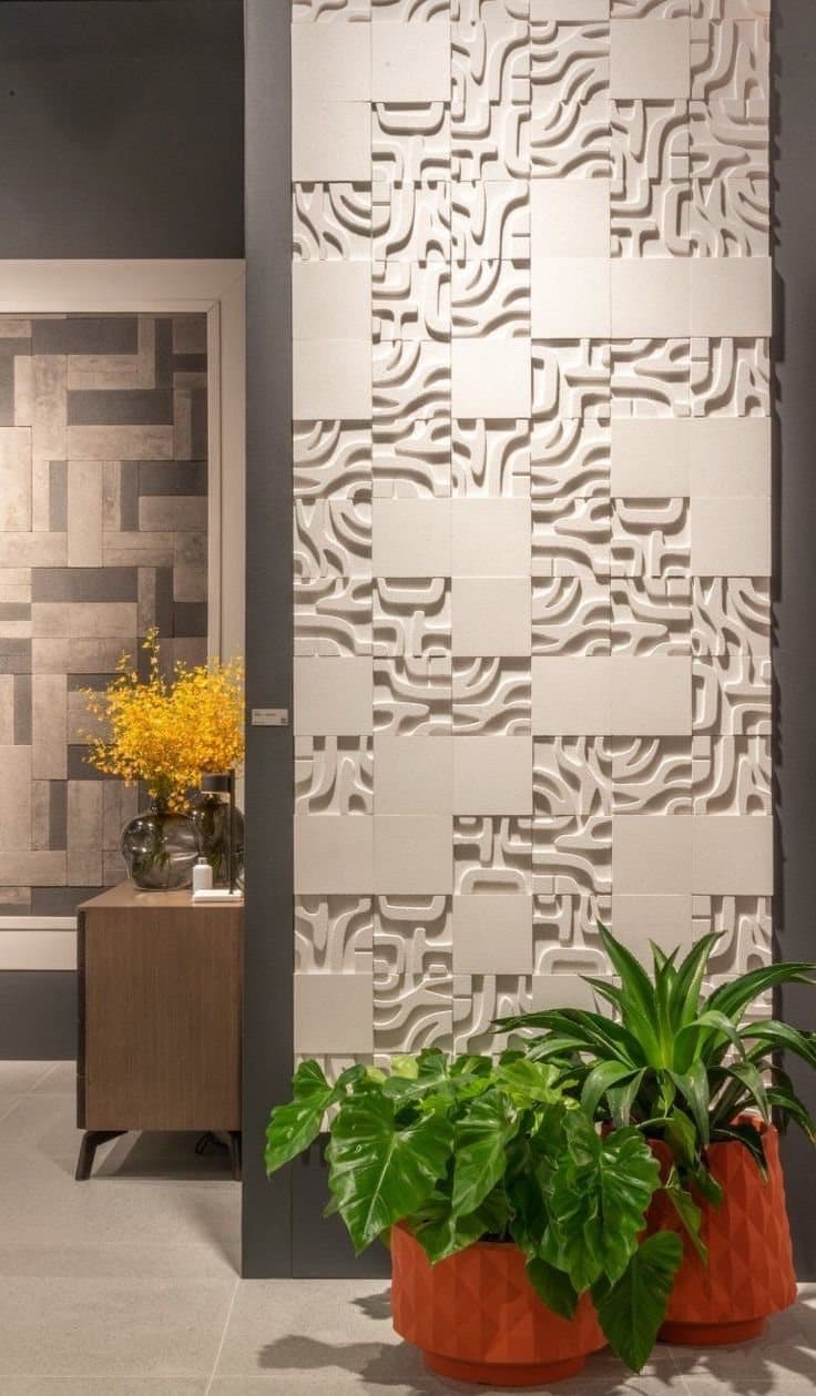 Abstract CNC-carved stone feature wall