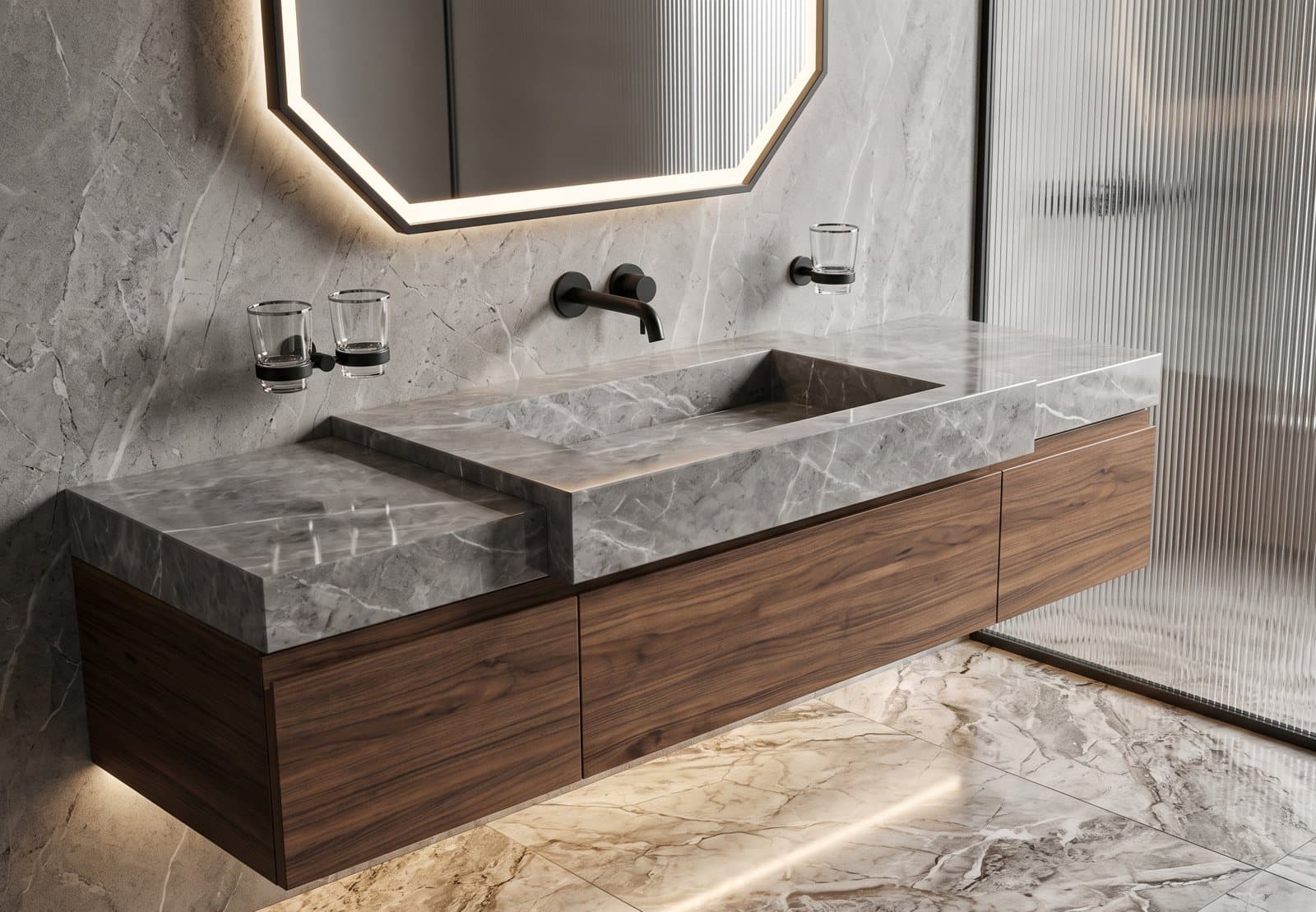 Tile-clad wash basin counter
