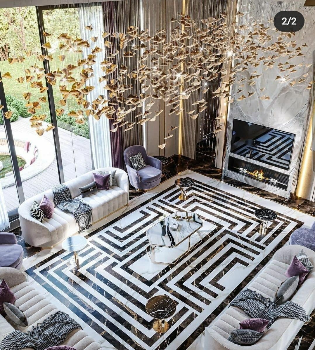 Tile inlay floor in a hotel lobby