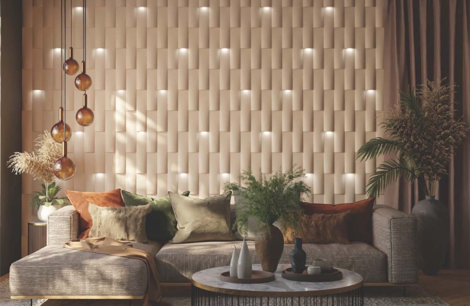 UHPC highlighter wall panels in a finished space